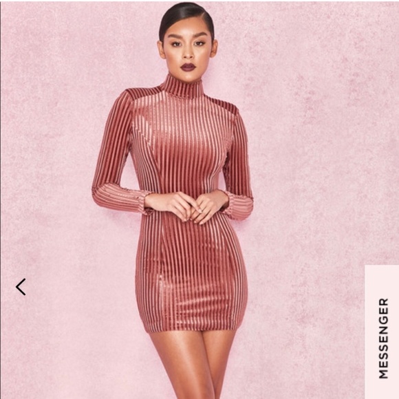 House of CB Rose Gold Velvet Mock Neck Mini Dress 🌹✨ - Picture 1 of 8
